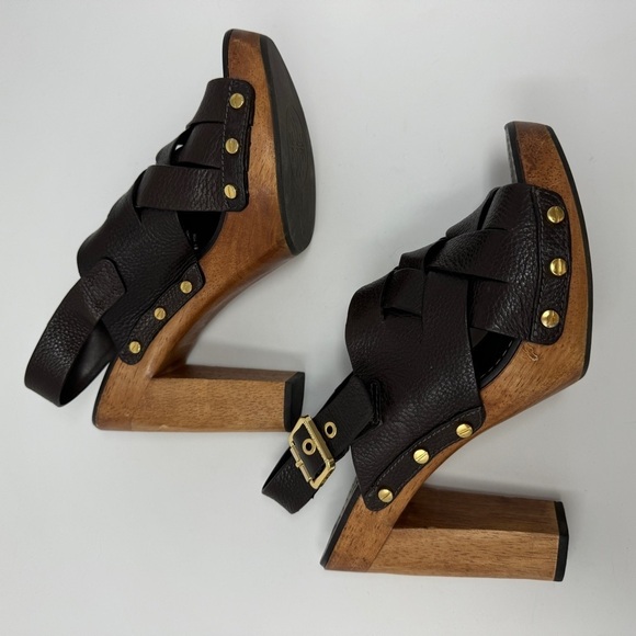 Tory Burch Wooden Platform Leather Studded Sandals - Picture 10 of 11